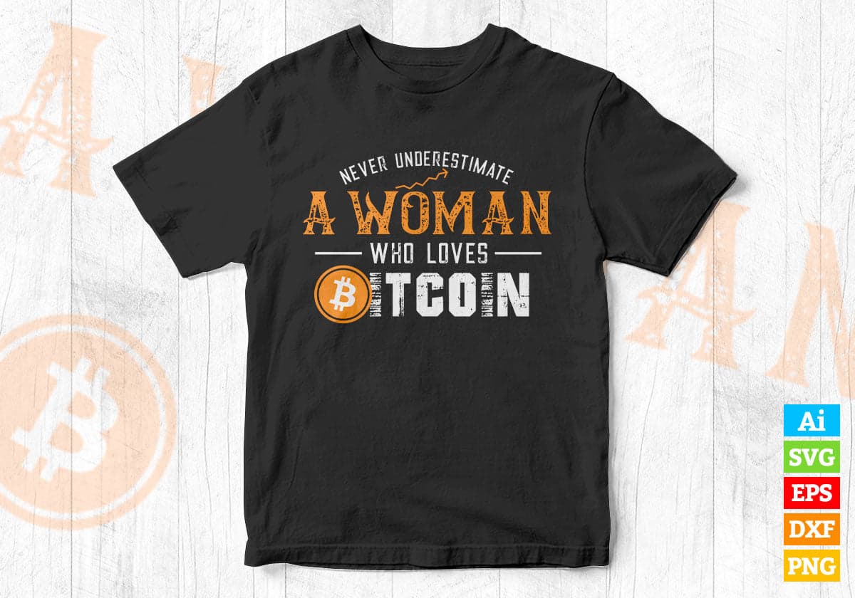 Never Underestimate a woman who loves bitcoin Editable Vector T-shirt Design in Ai Svg Files