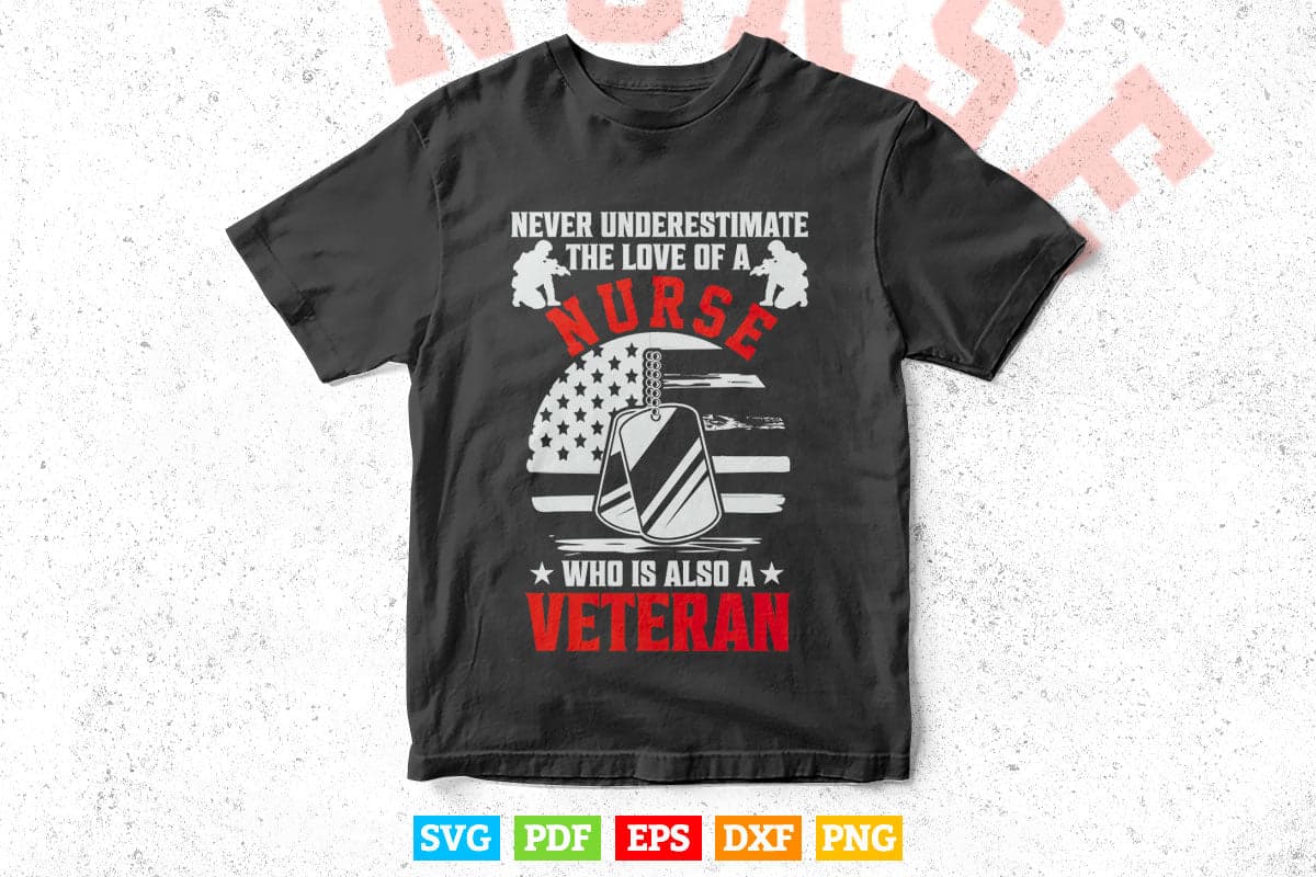 Never Underestimate The love of a Who is also a Veteran 4th of July Svg T shirt Design.