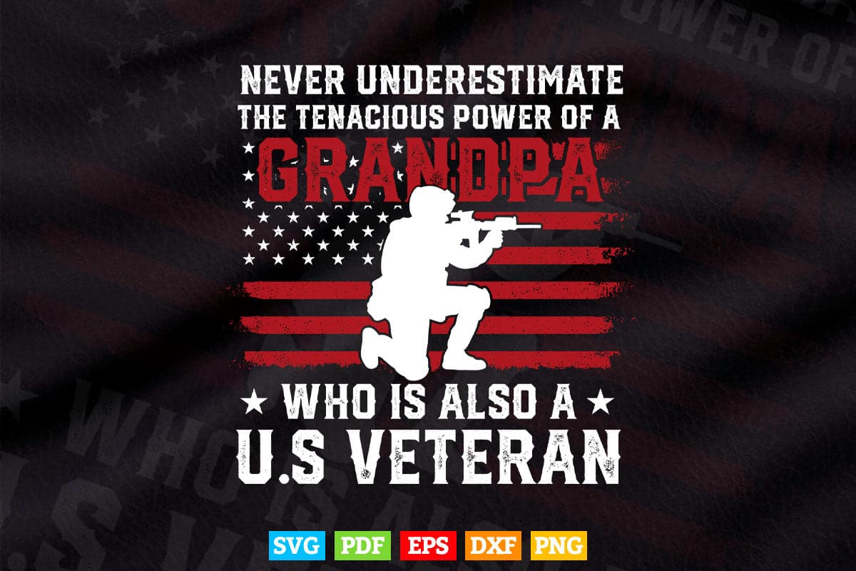 Never Underestimate The Tenacious Power of a Grandpa 4th of July Svg T shirt Design.