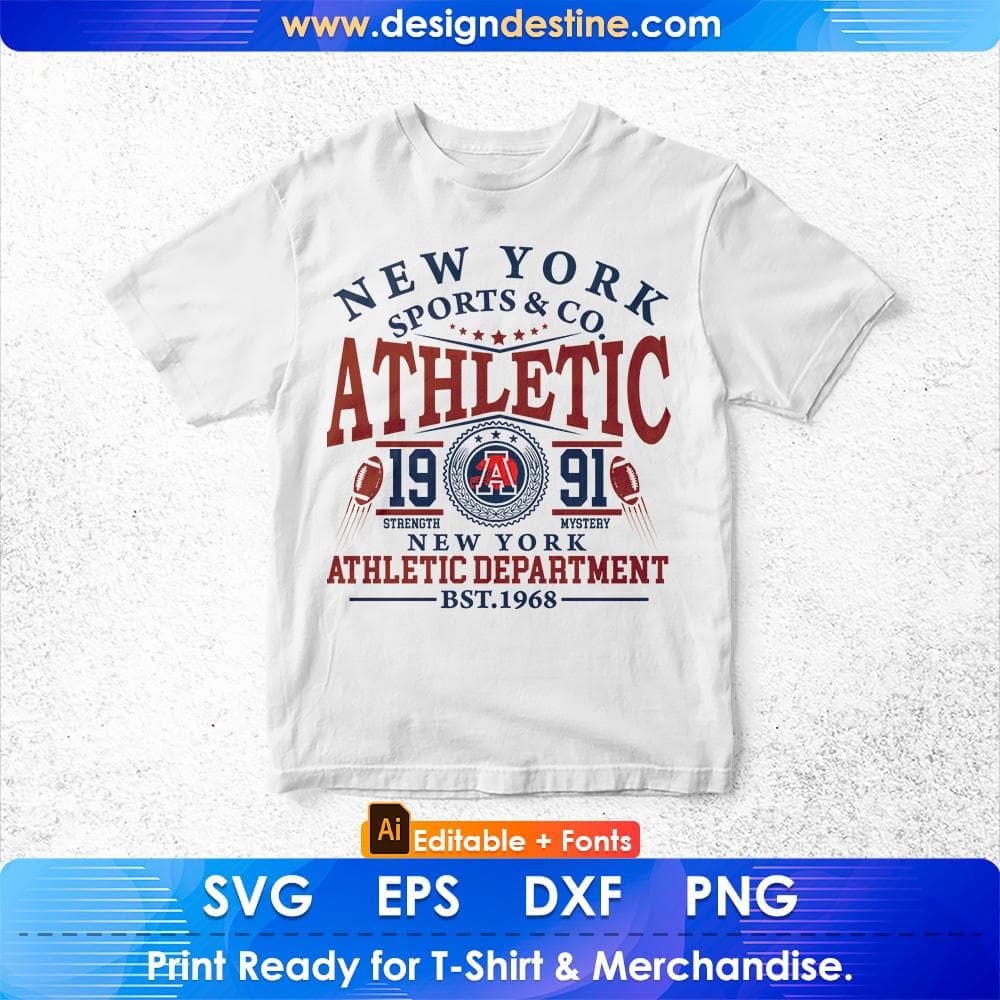 New York Sports & Co Athletic 1991 Athletic Department American Football Editable T shirt Design Svg Cutting Printable Files