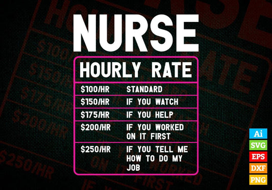 Nurse Funny Hourly Rate Editable Vector T shirt Design In Svg Png Printable Files