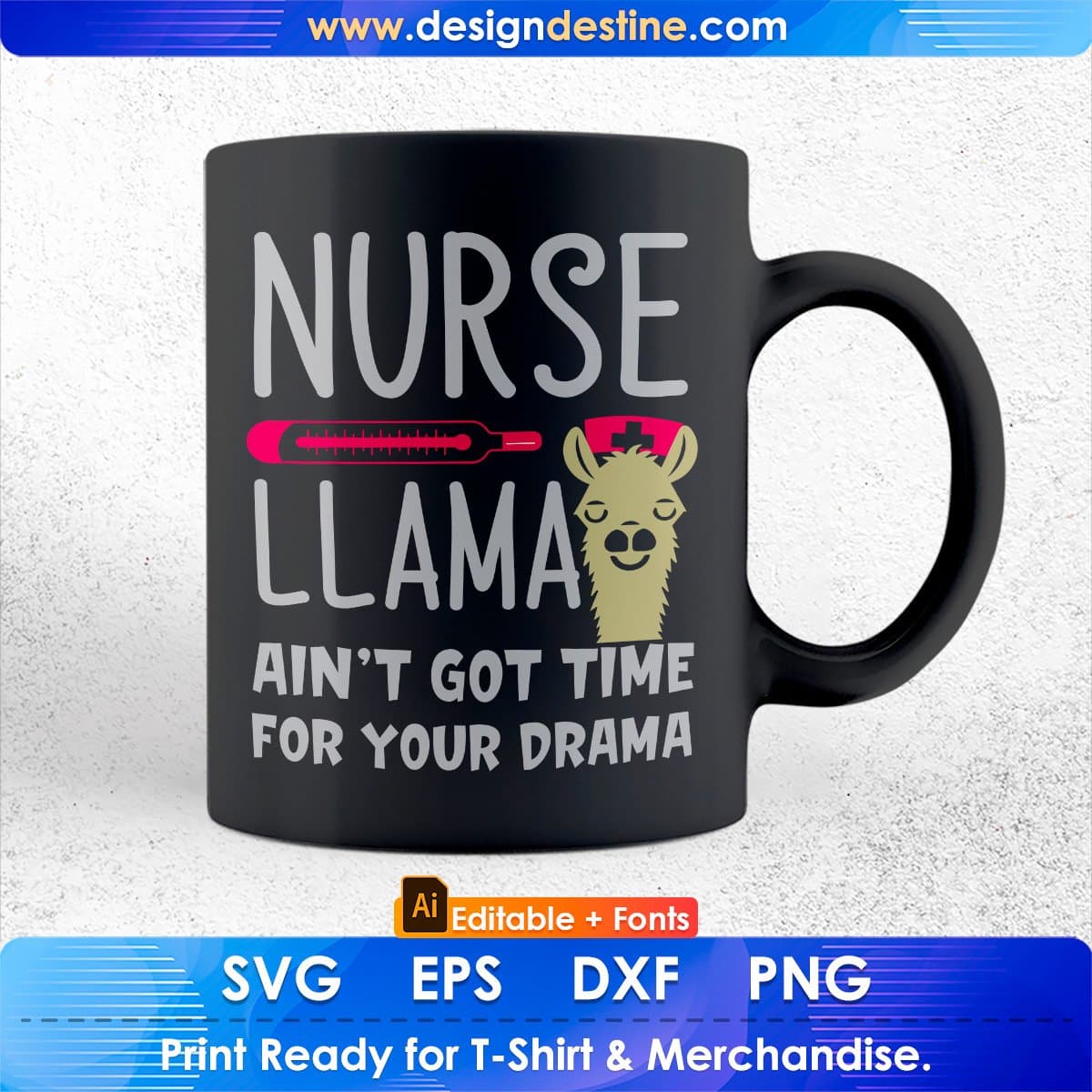 Nurse Llama Funny RN Editable T shirt Design In Ai Svg Printable Files