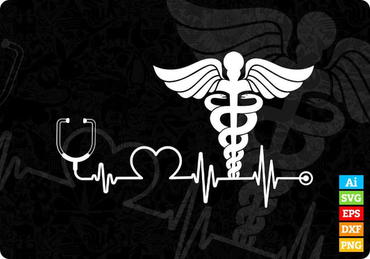 Nurse Symbol With Cool Heartbeat Nursing Editable T shirt Design In Ai Svg Files