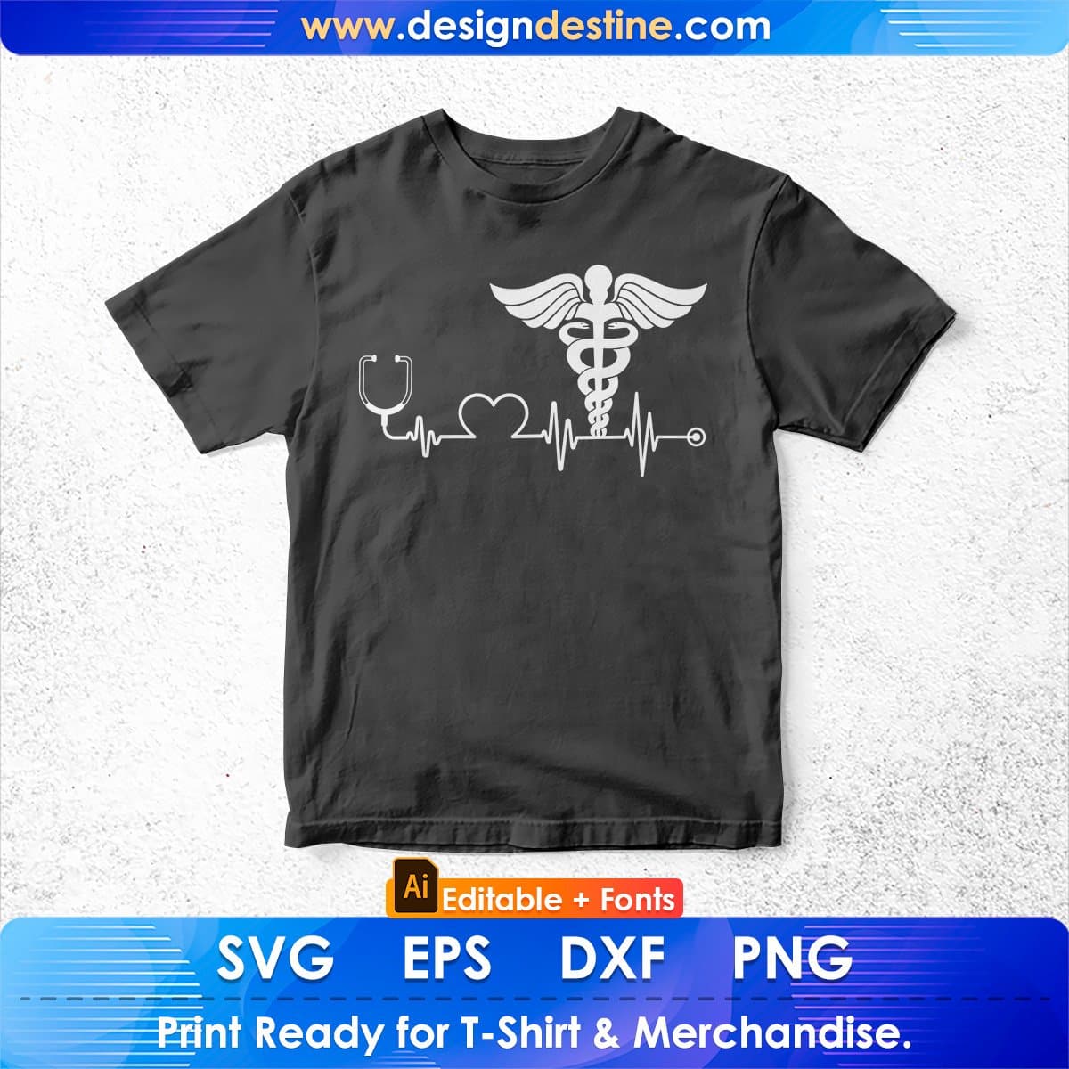 Nurse Symbol With Cool Heartbeat Nursing Editable T shirt Design In Ai Svg Files
