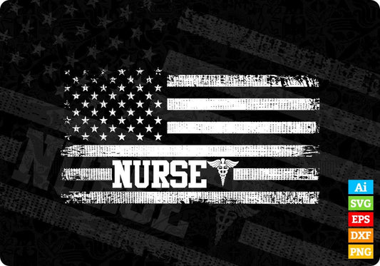 Nurse with USA Flag Editable T shirt Design In Ai Svg Printable Files