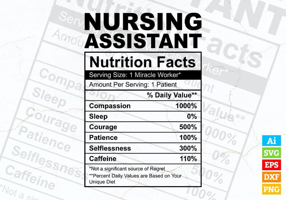 Nursing Assistant Nutrition Facts Editable Vector T shirt Design In Svg Png Printable Files