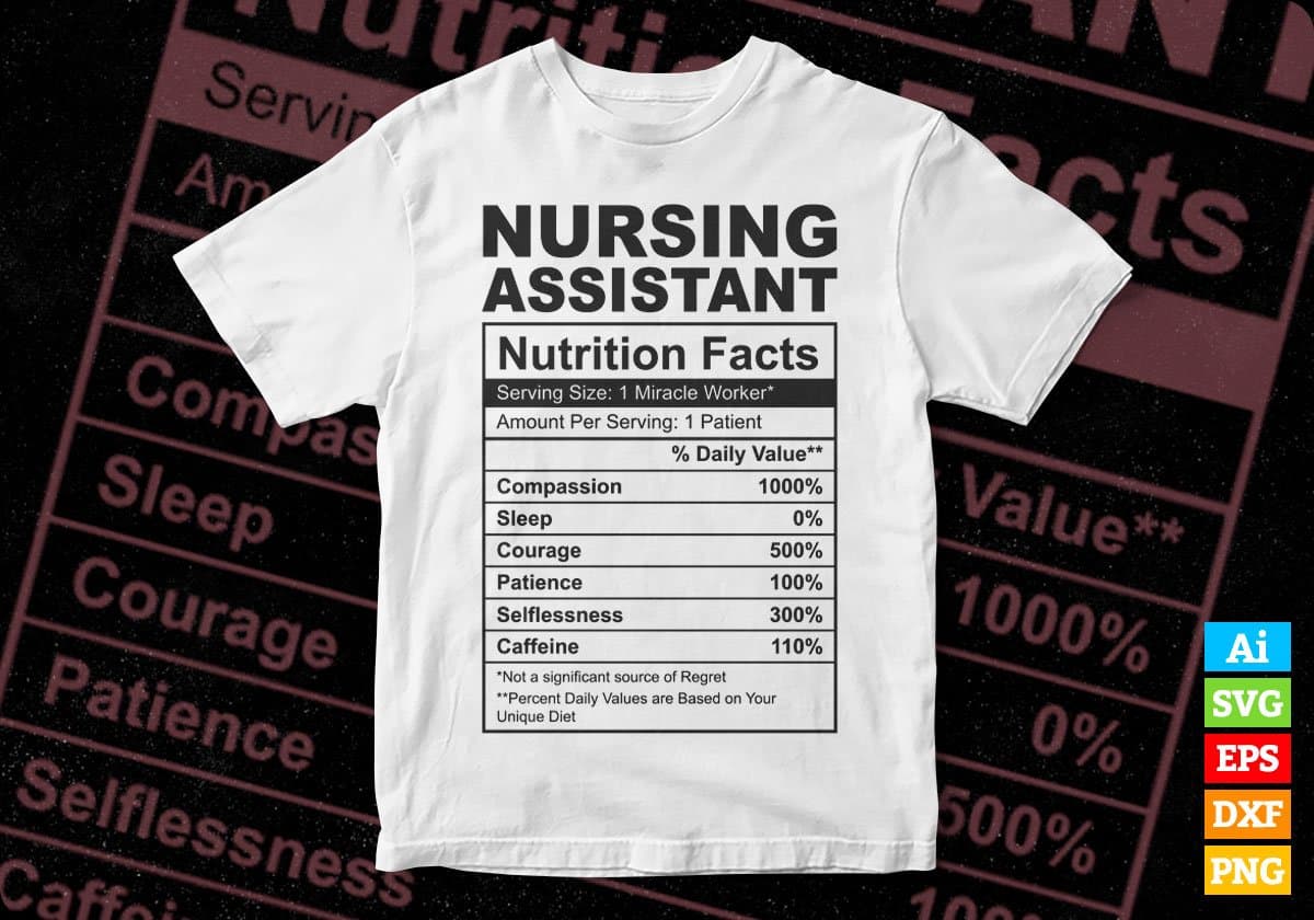 Nursing Assistant Nutrition Facts Editable Vector T shirt Design In Svg Png Printable Files