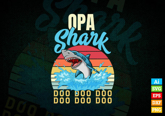 Opa Shark Father's Day Vintage Editable Vector T-shirt Design in Ai Svg Png Files