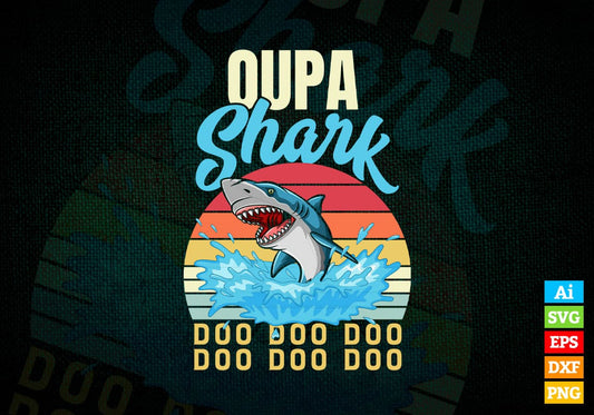 Oupa Shark Father's Day Vintage Editable Vector T-shirt Design in Ai Svg Png Files