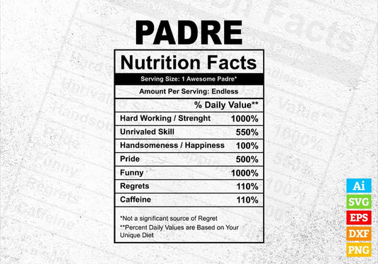 Padre Nutrition Facts Father's Day Editable Vector T-shirt Design in Ai Svg Files