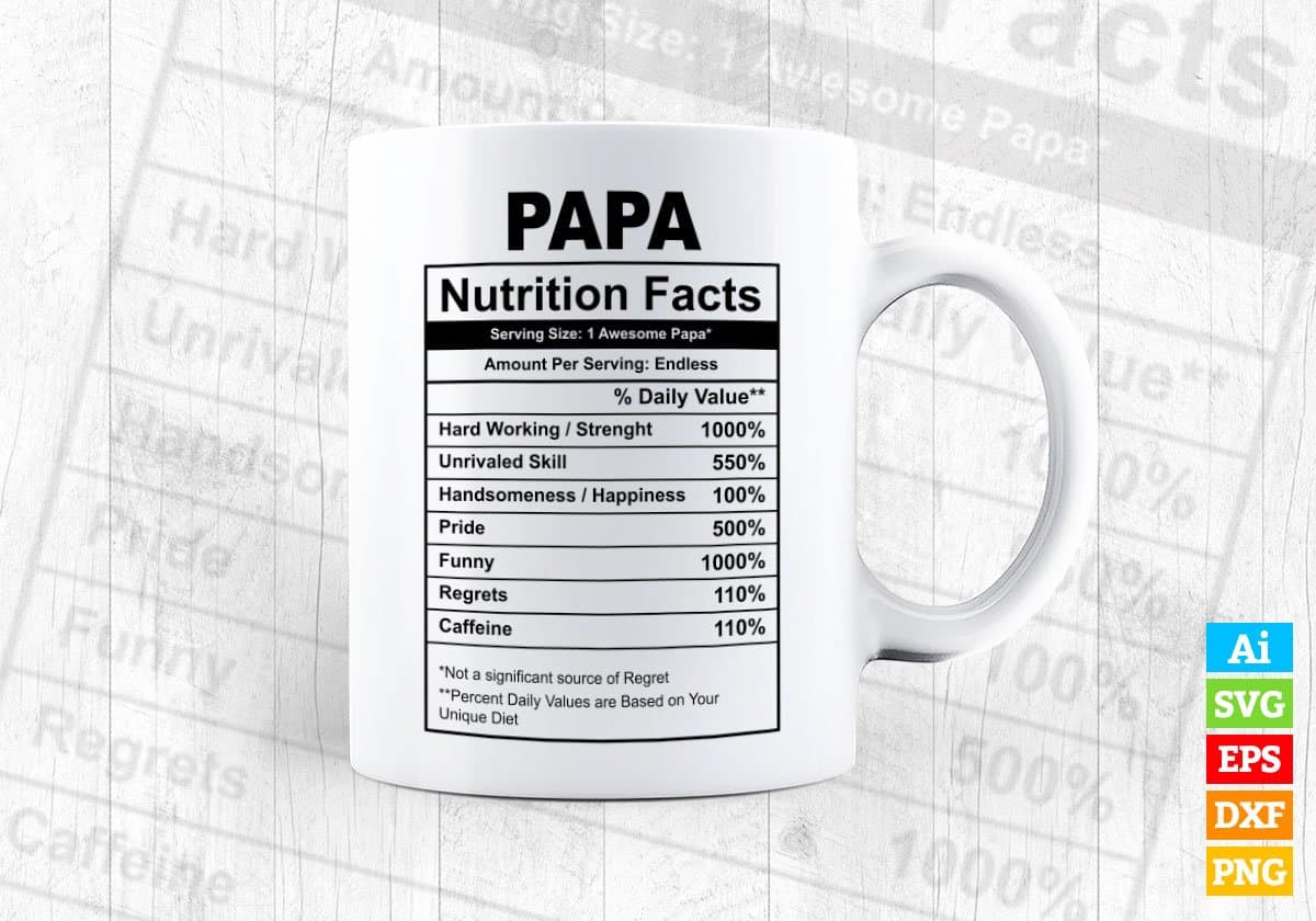 Papa Nutrition Facts Father's Day Editable Vector T-shirt Design in Ai Svg Files