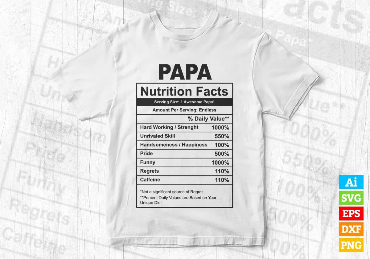 Papa Nutrition Facts Father's Day Editable Vector T-shirt Design in Ai Svg Files