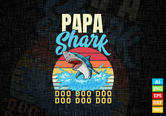 Papa Shark Father's Day Vintage Editable Vector T-shirt Design in Ai Svg Png Files