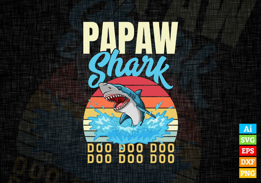 Papaw Shark Father's Day Vintage Editable Vector T-shirt Design in Ai Svg Png Files