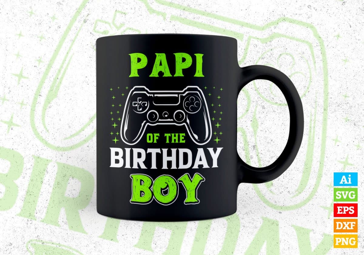 Papi Of The Birthday Boy With Video Gamer Editable Vector T-shirt Design in Ai Svg Files