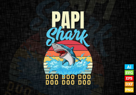 Papi Shark Father's Day Vintage Editable Vector T-shirt Design in Ai Svg Png Files