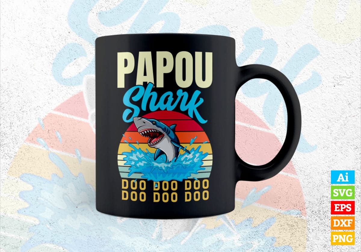 Papou Shark Father's Day Vintage Editable Vector T-shirt Design in Ai Svg Png Files