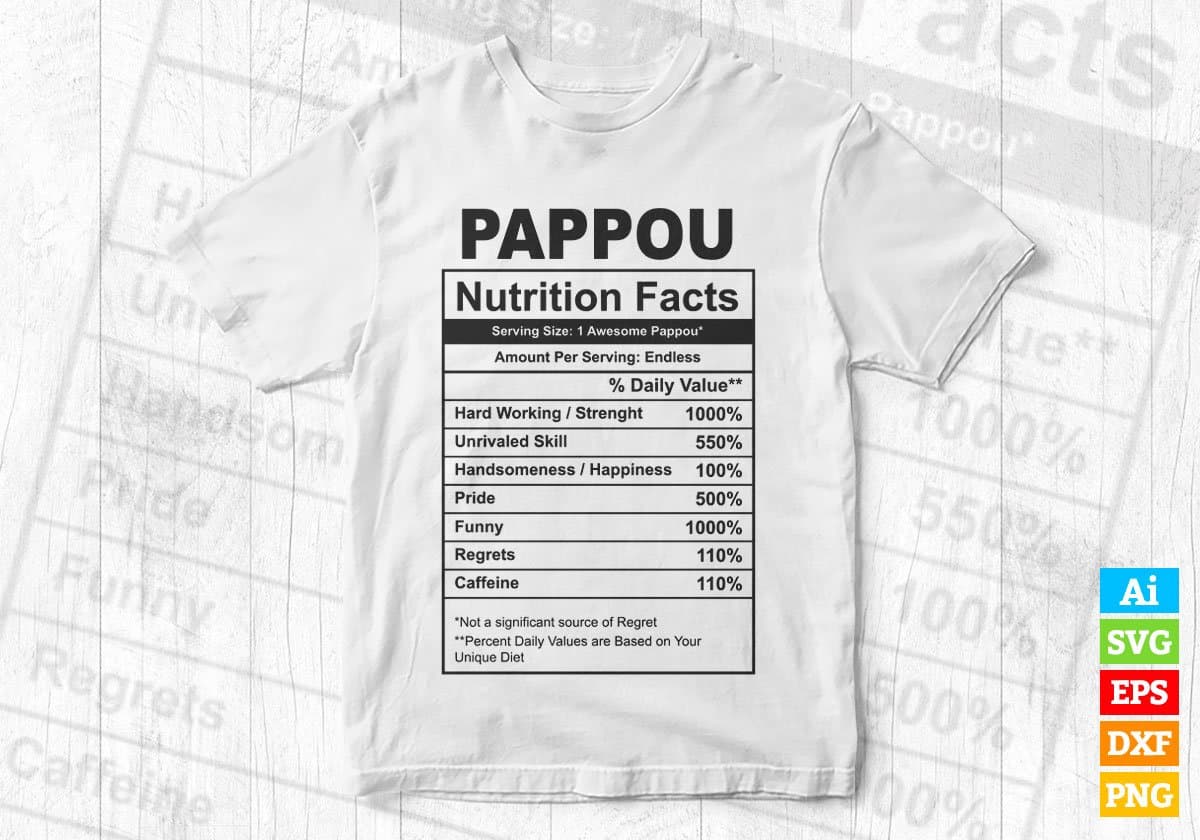 Pappou Nutrition Facts Father's Day Editable Vector T-shirt Design in Ai Svg Files