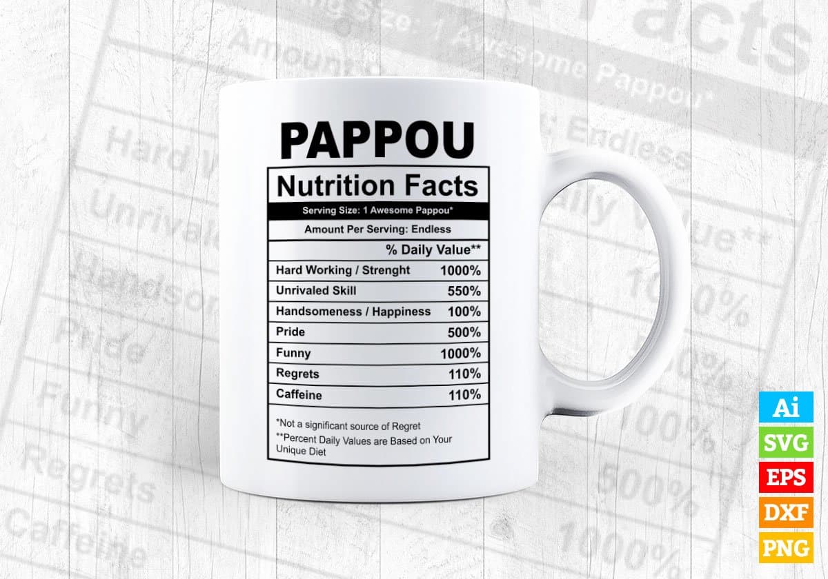 Pappou Nutrition Facts Father's Day Editable Vector T-shirt Design in Ai Svg Files