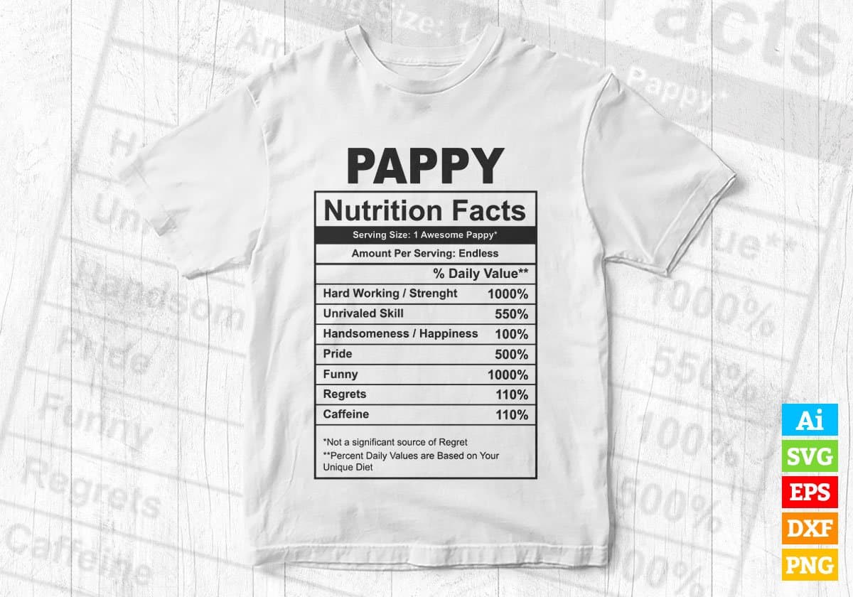 Pappy Nutrition Facts Father's Day Editable Vector T-shirt Design in Ai Svg Files