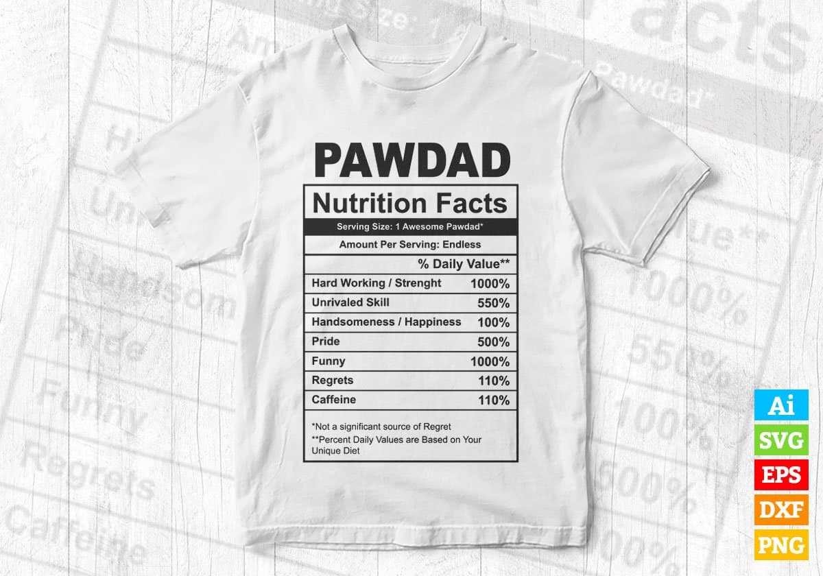 Pawdad Nutrition Facts Father's Day Editable Vector T-shirt Design in Ai Svg Files