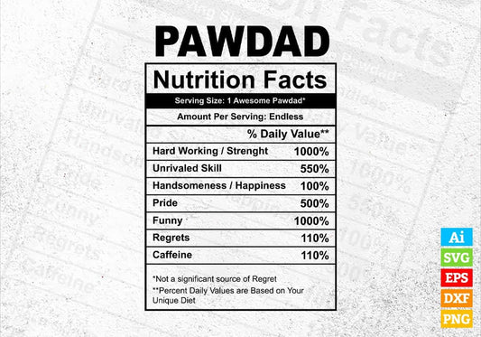 Pawdad Nutrition Facts Father's Day Editable Vector T-shirt Design in Ai Svg Files