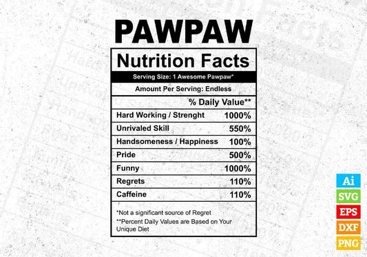 Pawpaw Nutrition Facts Father's Day Editable Vector T-shirt Design in Ai Svg Files