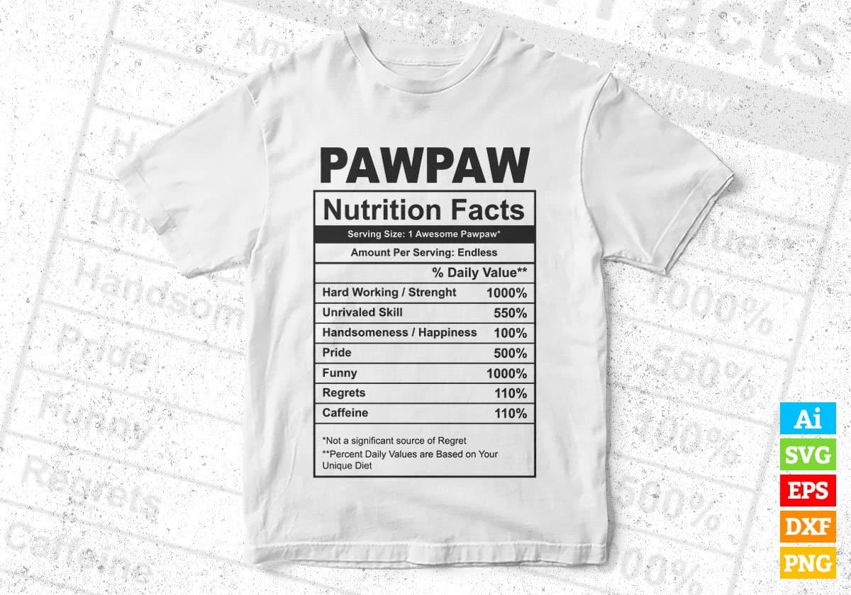 Pawpaw Nutrition Facts Father's Day Editable Vector T-shirt Design in Ai Svg Files