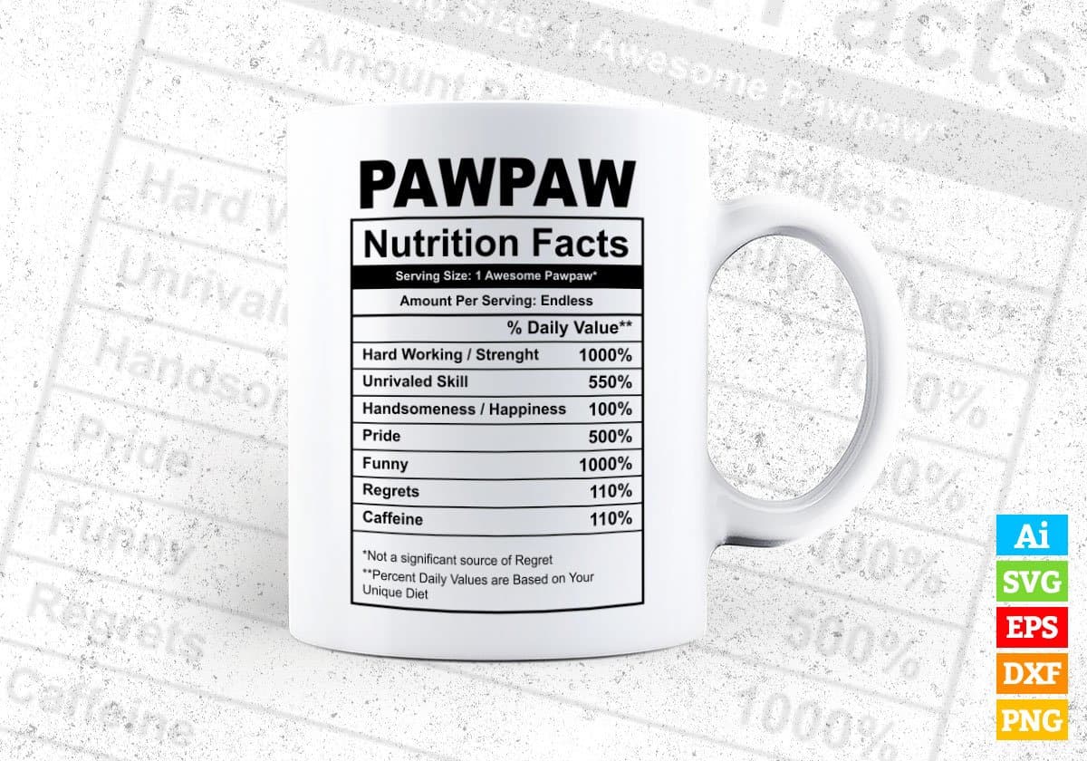 Pawpaw Nutrition Facts Father's Day Editable Vector T-shirt Design in Ai Svg Files