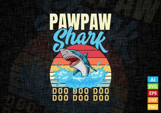 Pawpaw Shark Father's Day Vintage Editable Vector T-shirt Design in Ai Svg Png Files