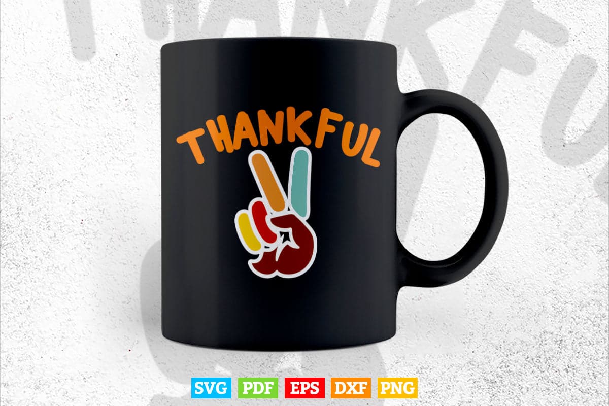 Peace Hand Sign Thankful Turkey Thanksgiving Svg Png Cut Files.