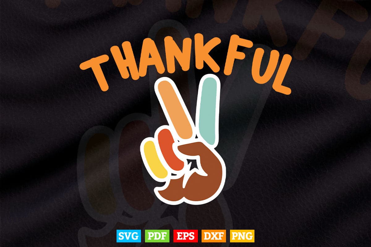 Peace Hand Sign Thankful Turkey Thanksgiving Svg Png Cut Files.