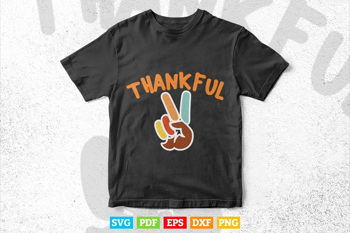 Peace Hand Sign Thankful Turkey Thanksgiving Svg Png Cut Files.