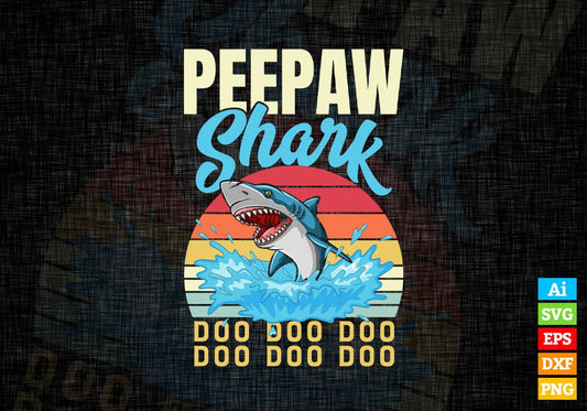 Peepaw Shark Father's Day Vintage Editable Vector T-shirt Design in Ai Svg Png Files