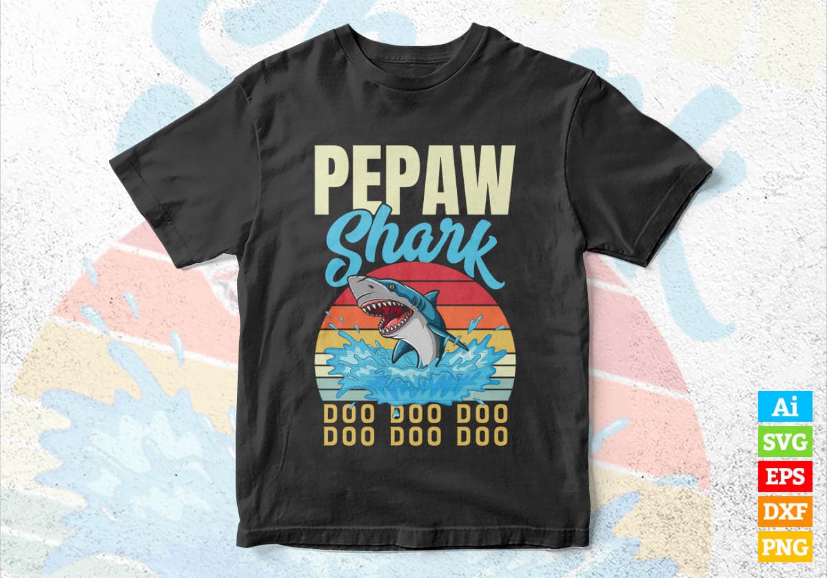 Pepaw Shark Father's Day Vintage Editable Vector T-shirt Design in Ai Svg Png Files