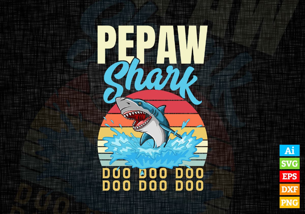 Pepaw Shark Father's Day Vintage Editable Vector T-shirt Design in Ai Svg Png Files