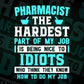 Pharmacist The Hardest Part Of My Job Is Being Nice To Idiots Editable Vector T shirt Designs In Svg Png Printable Files