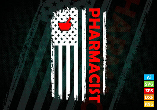 Pharmacist USA Flag Proud Professions Gift Editable Vector T-shirt Design in Ai Svg Files
