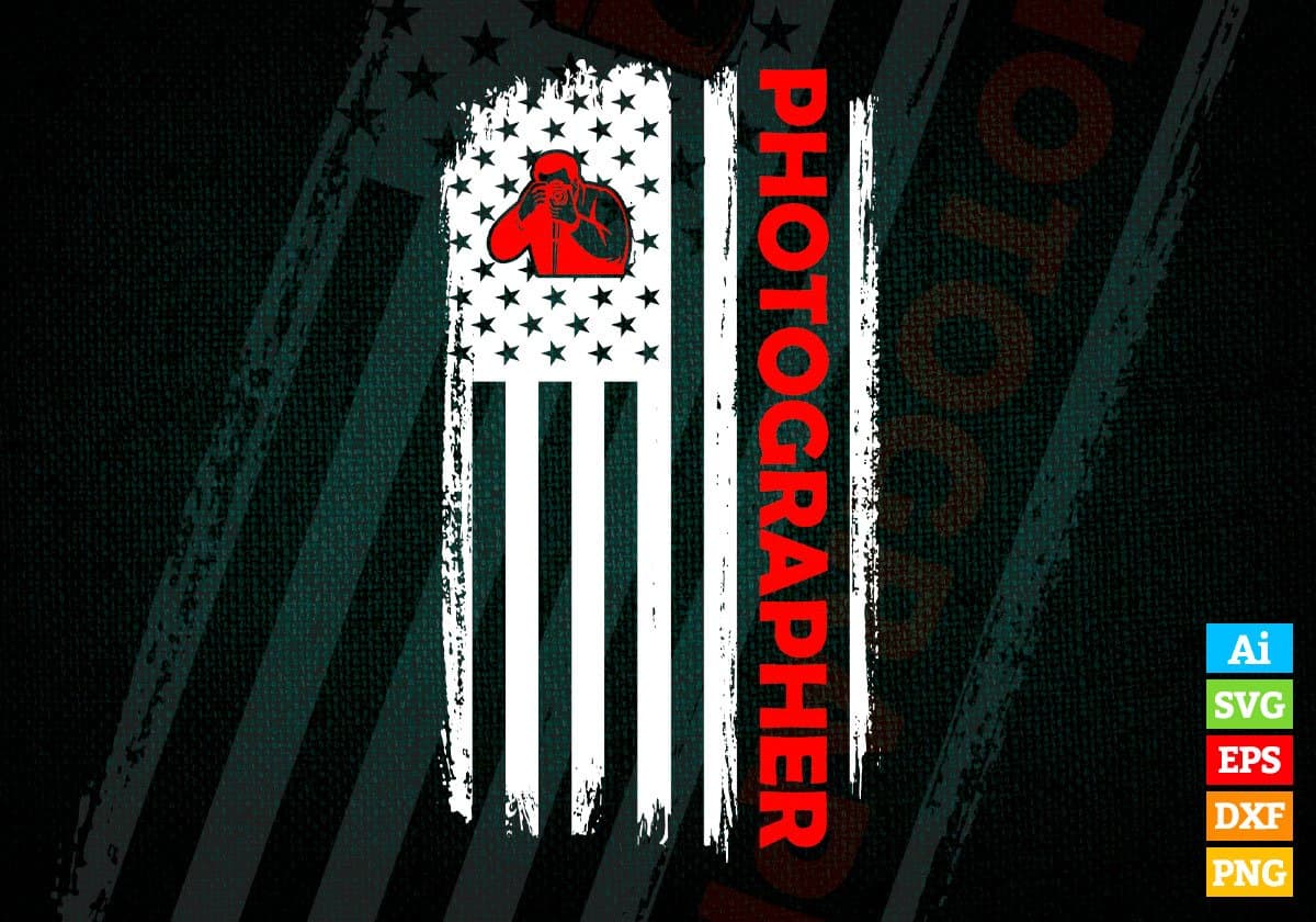 Photographer USA Flag Proud Professions Gift Editable Vector T-shirt Design in Ai Svg Files