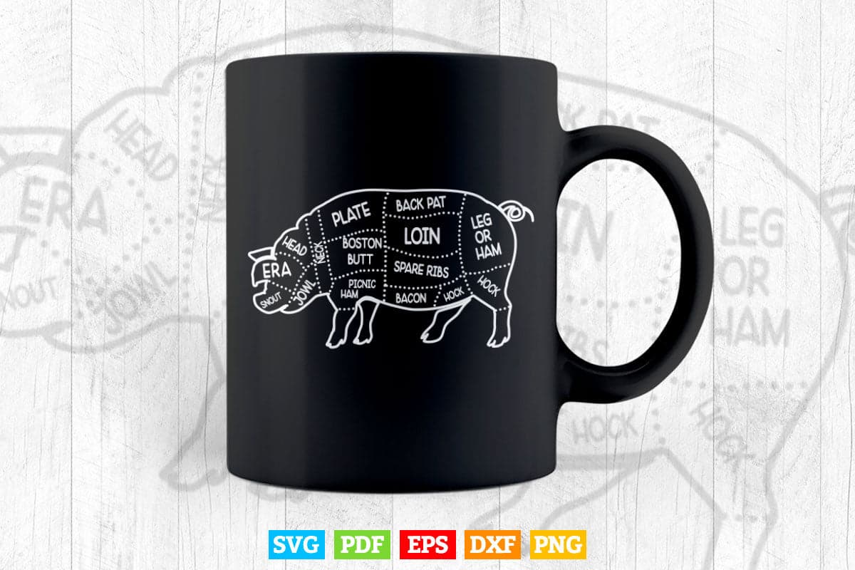 Pig and Pork Diagram Butcher Bacon Gift Svg Files.