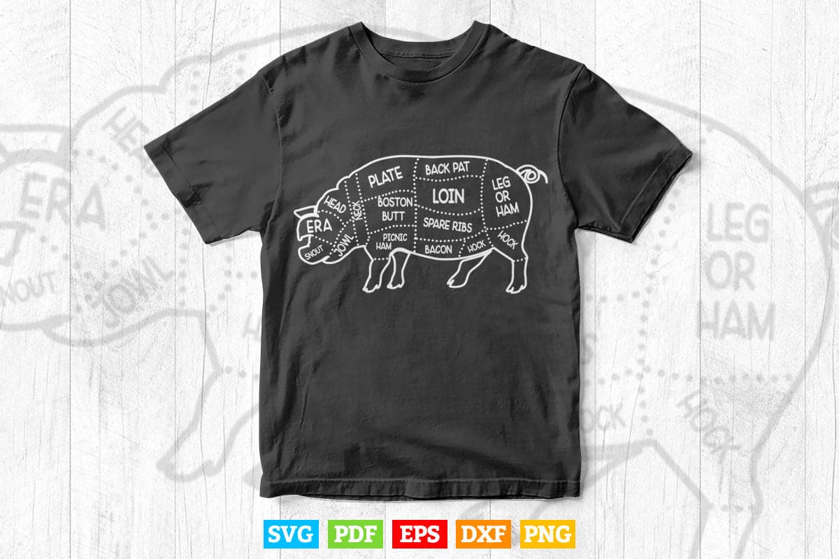 Pig and Pork Diagram Butcher Bacon Gift Svg Files.