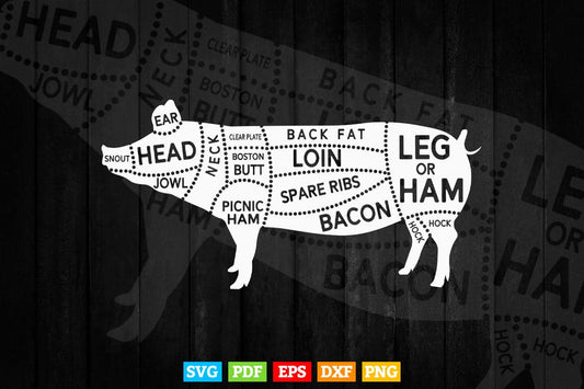 Pig and Pork Diagram Butcher Svg Cut Files.