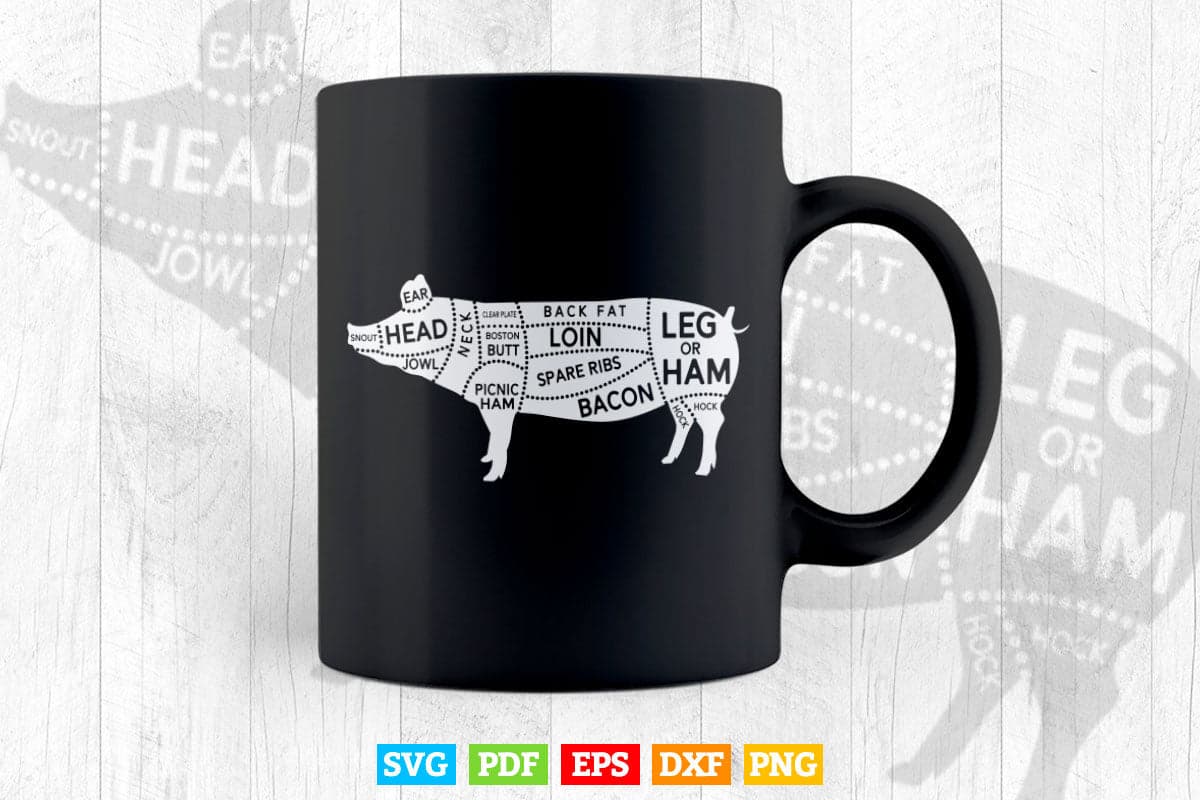 Pig and Pork Diagram Butcher Svg Cut Files.