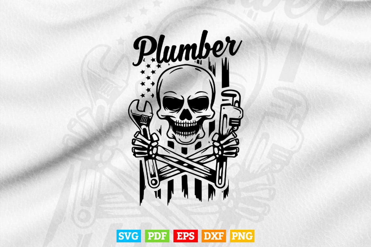 Plumber American Flag Plumbing Gift Pipe Wrench Patriotic Svg Png Cut Files.