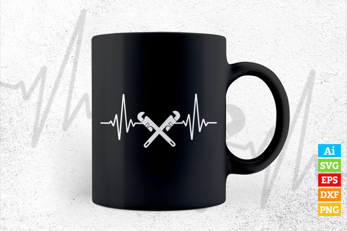 Plumber Gifts for Plumbing Wrench Heartbeat Vector T shirt Design in Ai Png Svg Files.