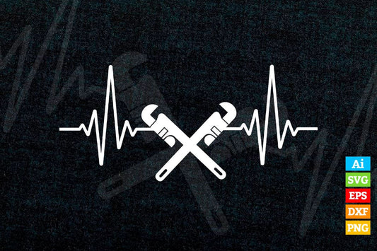 Plumber Gifts for Plumbing Wrench Heartbeat Vector T shirt Design in Ai Png Svg Files.