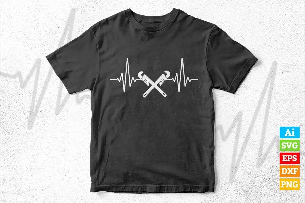 Plumber Gifts for Plumbing Wrench Heartbeat Vector T shirt Design in Ai Png Svg Files.