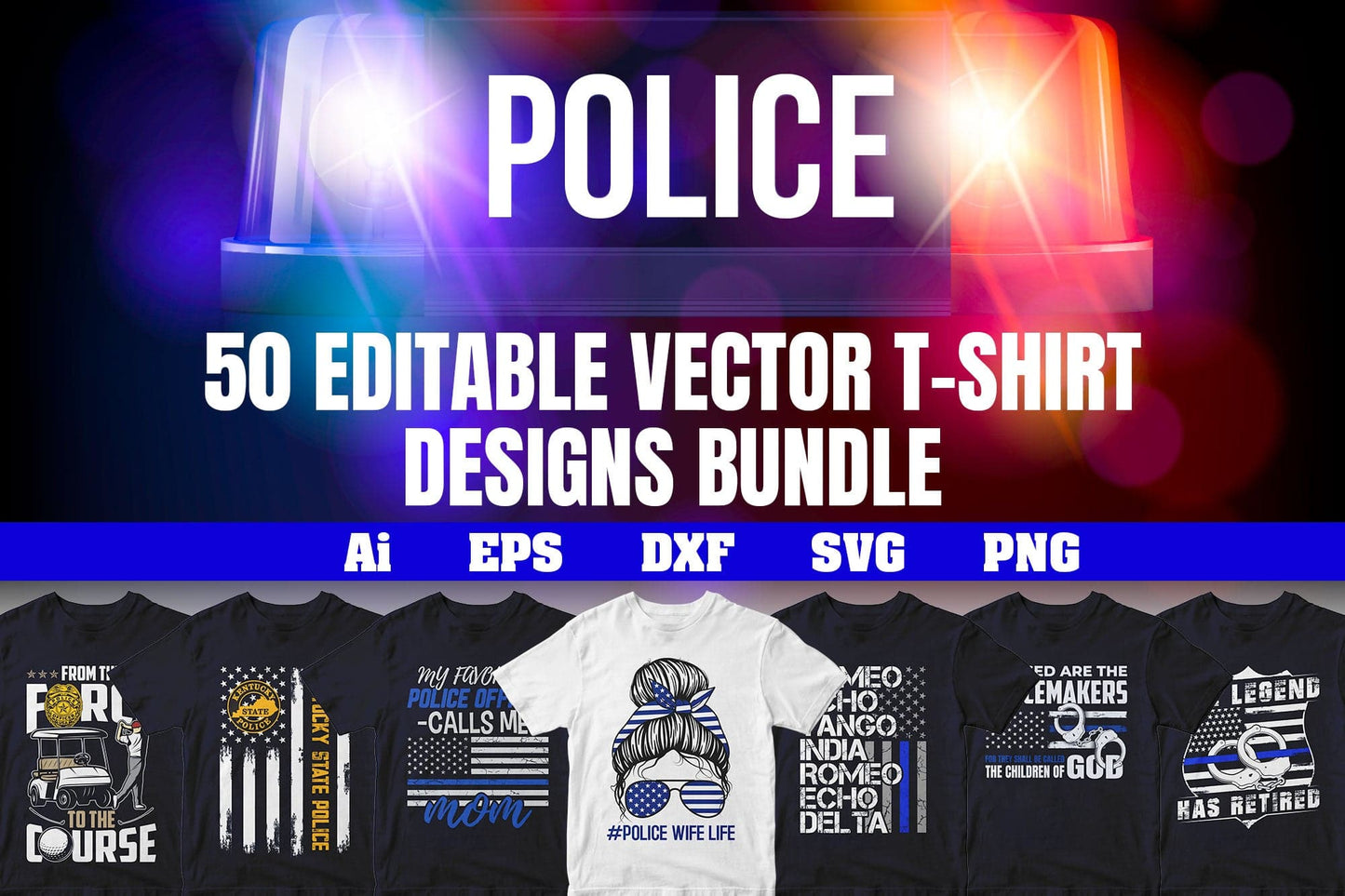 Police 50 Editable T-shirt Designs Bundle Part 1