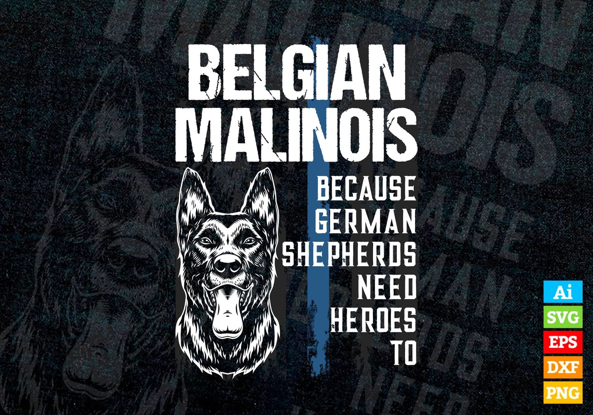 Police Dog Belgian Malinois Funny K9 Thin Blue Line Flag Editable Vector T shirt Design in Ai Png Svg Files.