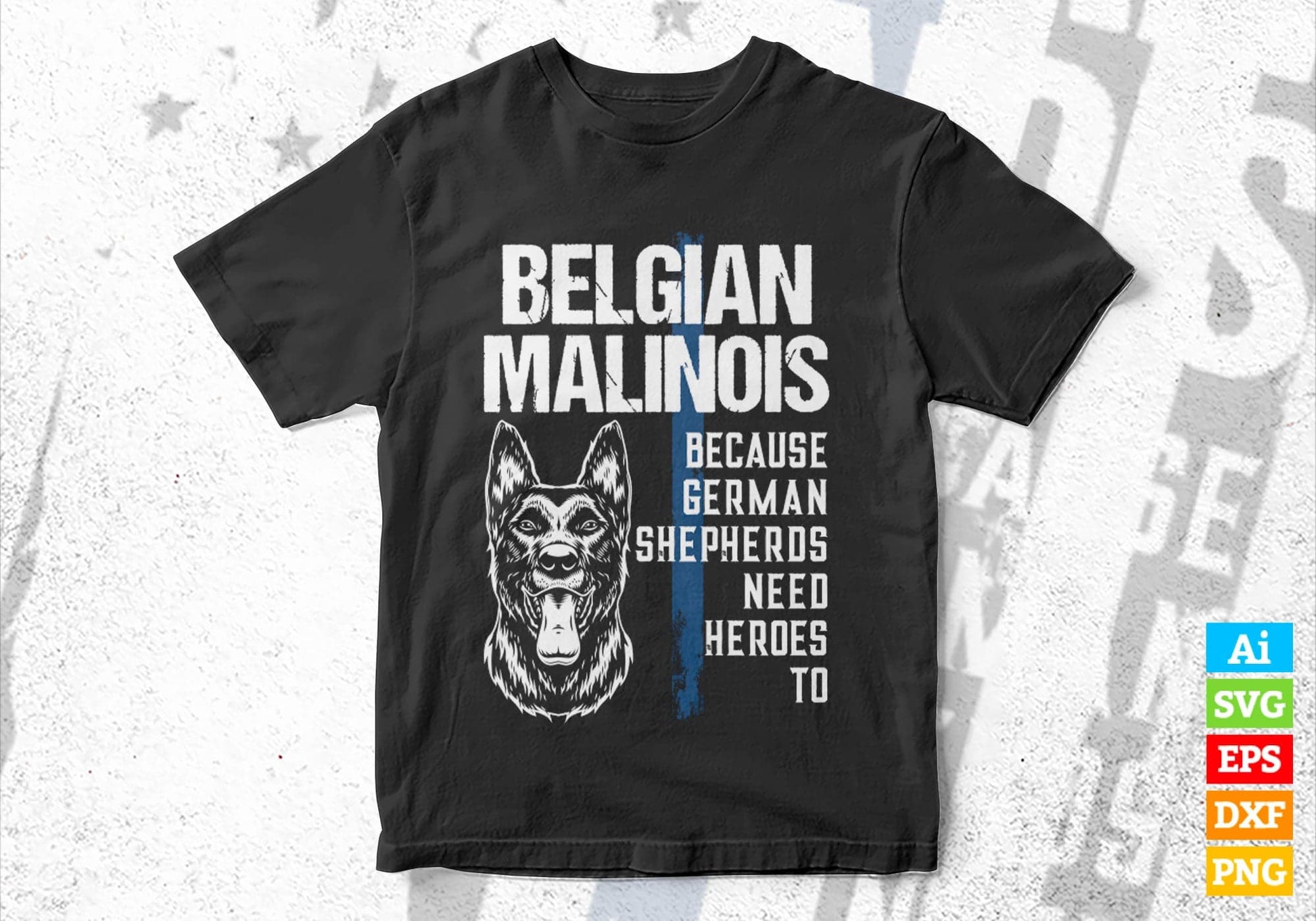 Police Dog Belgian Malinois Funny K9 Thin Blue Line Flag Editable Vector T shirt Design in Ai Png Svg Files.